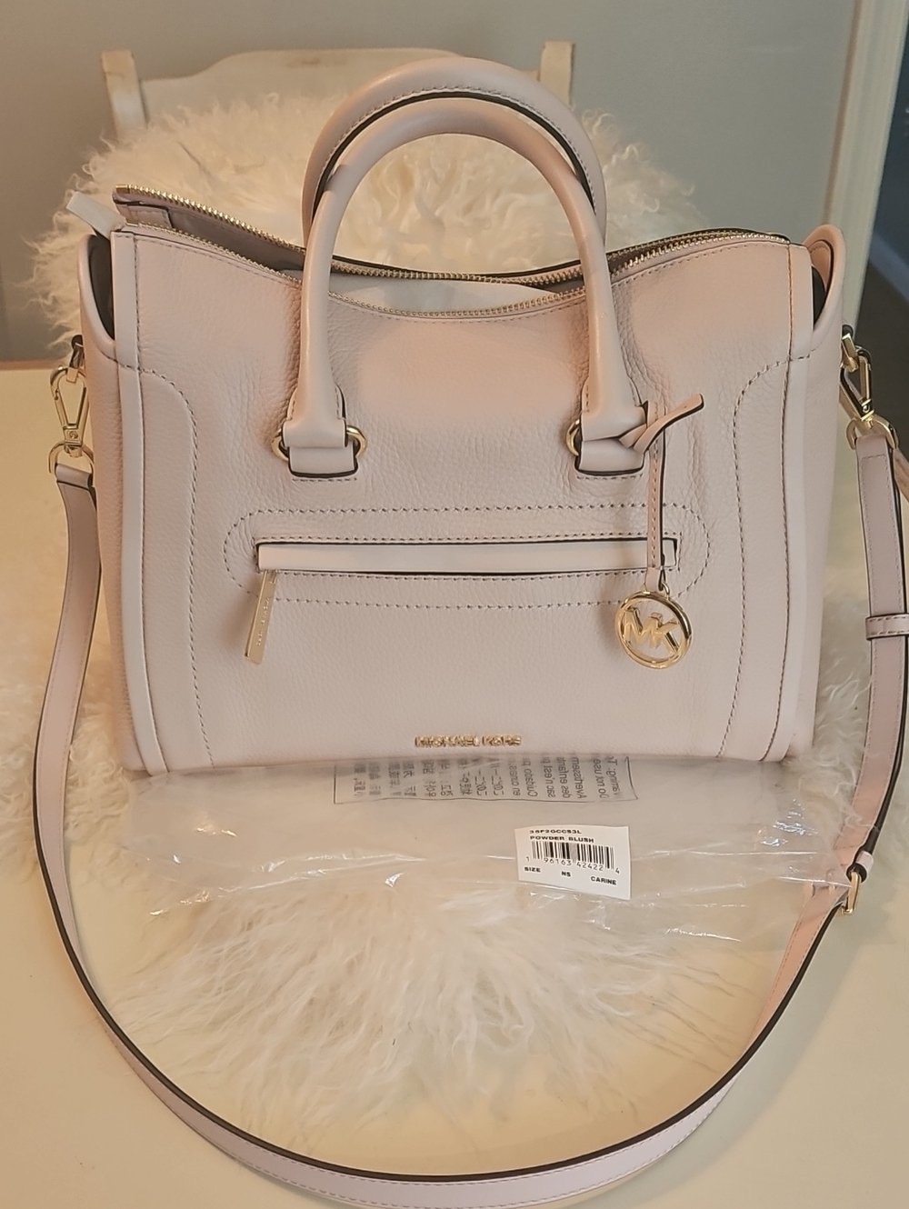 Michael Kors Powder Blush Pebbled Leather Satchel with Gold Hardware NWT